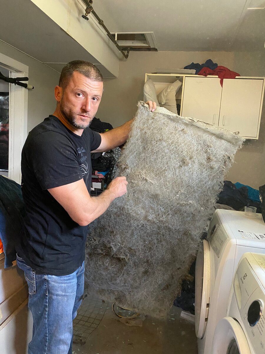 Dirty air filter removed from a furnace